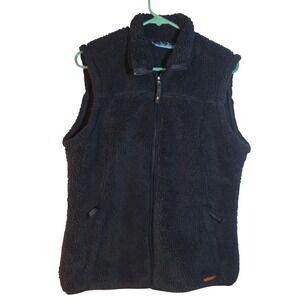 Free Country Womens Sherpa Vest LG Black Fleece Full Zip Sleeveless Casual Layer